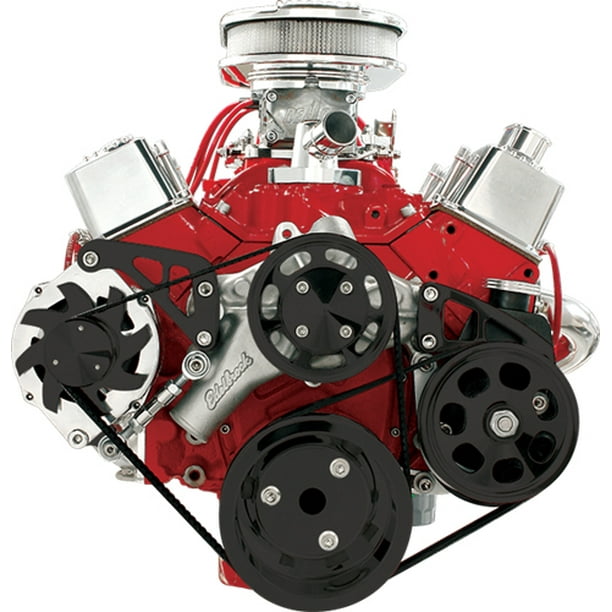 NEW BILLET SPECIALTIES SMALL BLOCK CHEVY POLISHED FRONT ENGINE SERPENTINE CONVERSION KIT WITH MIDDLE PASSENGER-SIDE ALTERNATOR MOUNTING BRACKET CRANK ALTERNATOR PULLEYS SBC WATER PUMP